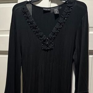 NY & Co. black stretchy knit long sleeved dress with tie in back, size XL.